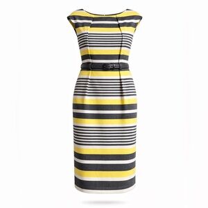 Calvin Klein Yellow and Gray Striped Midi Dress